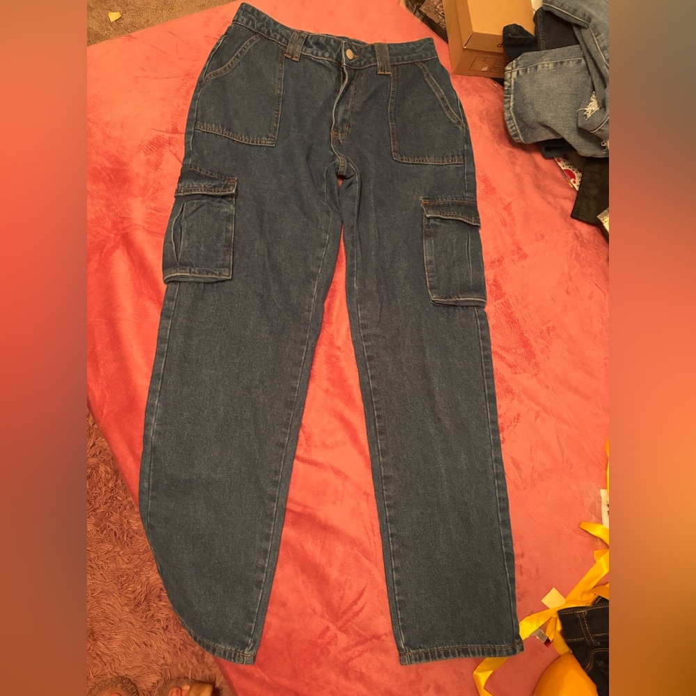 SHEIN Dark Blue Cargo Jeans - Relaxed Utility Fit
